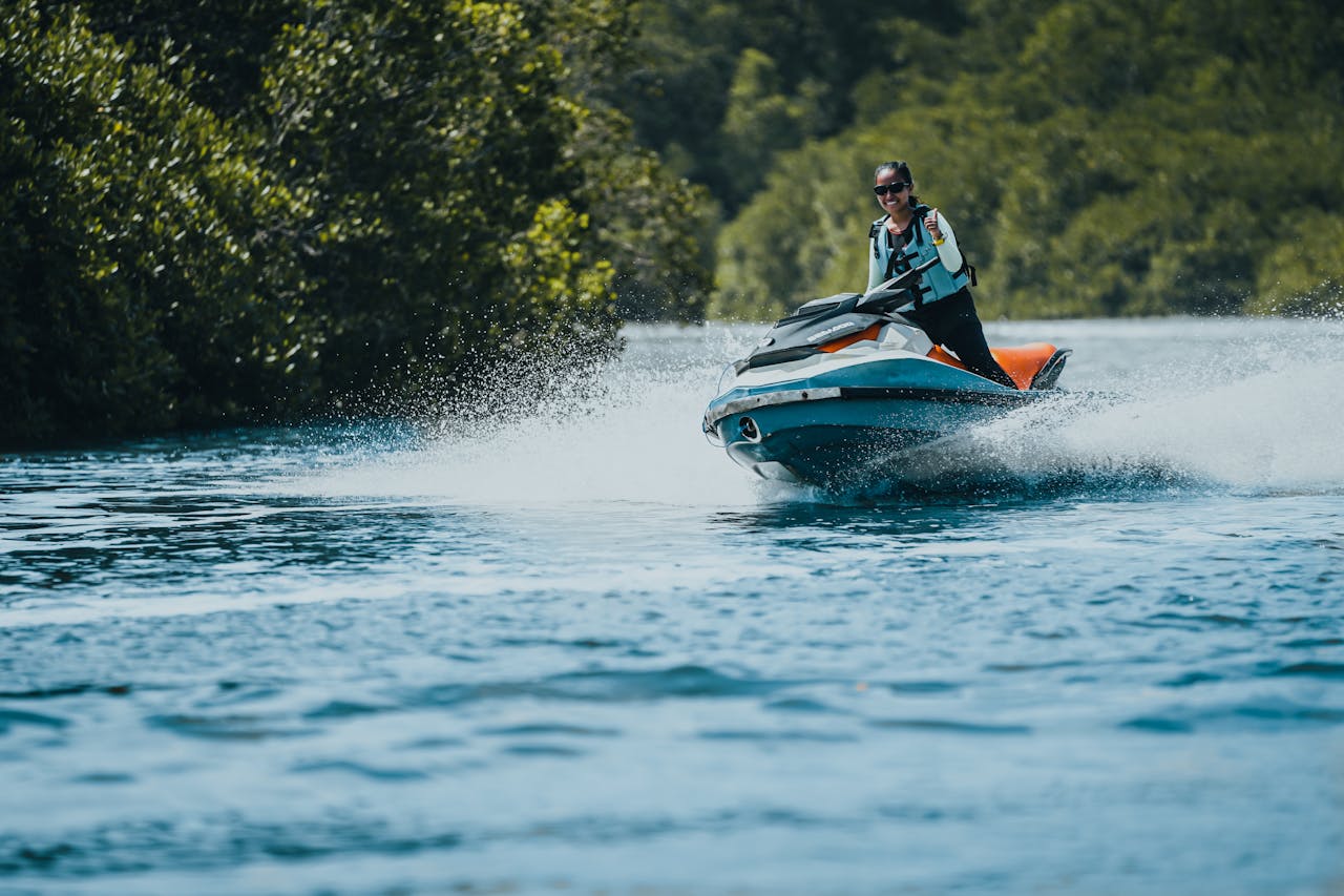 Woman Riding Water Jet Ski